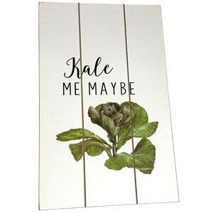 Earthy Garden Wall Decor Plaque "Kale Me Maybe" Wood Country Kitchen Farmhouse
